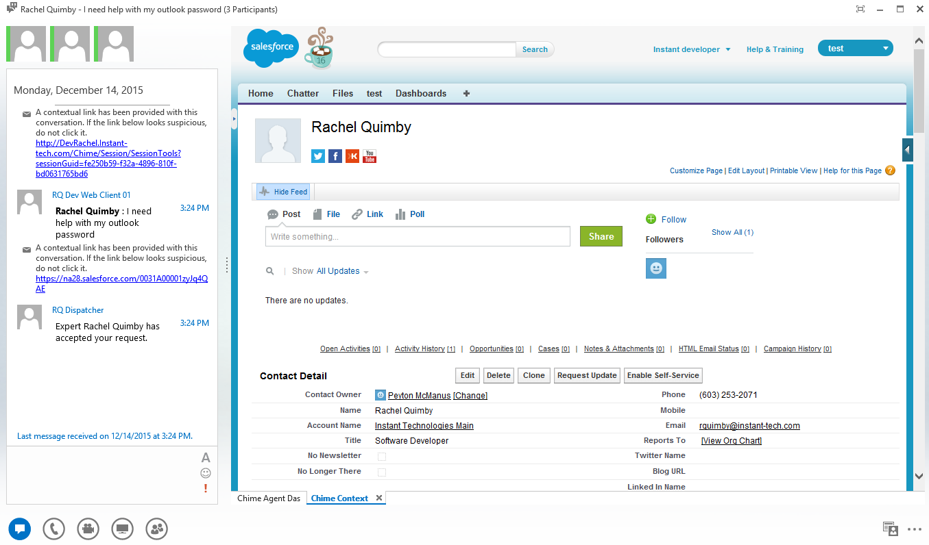 CRM integration built right into Chime! This is an example of Chime with Salesforce.